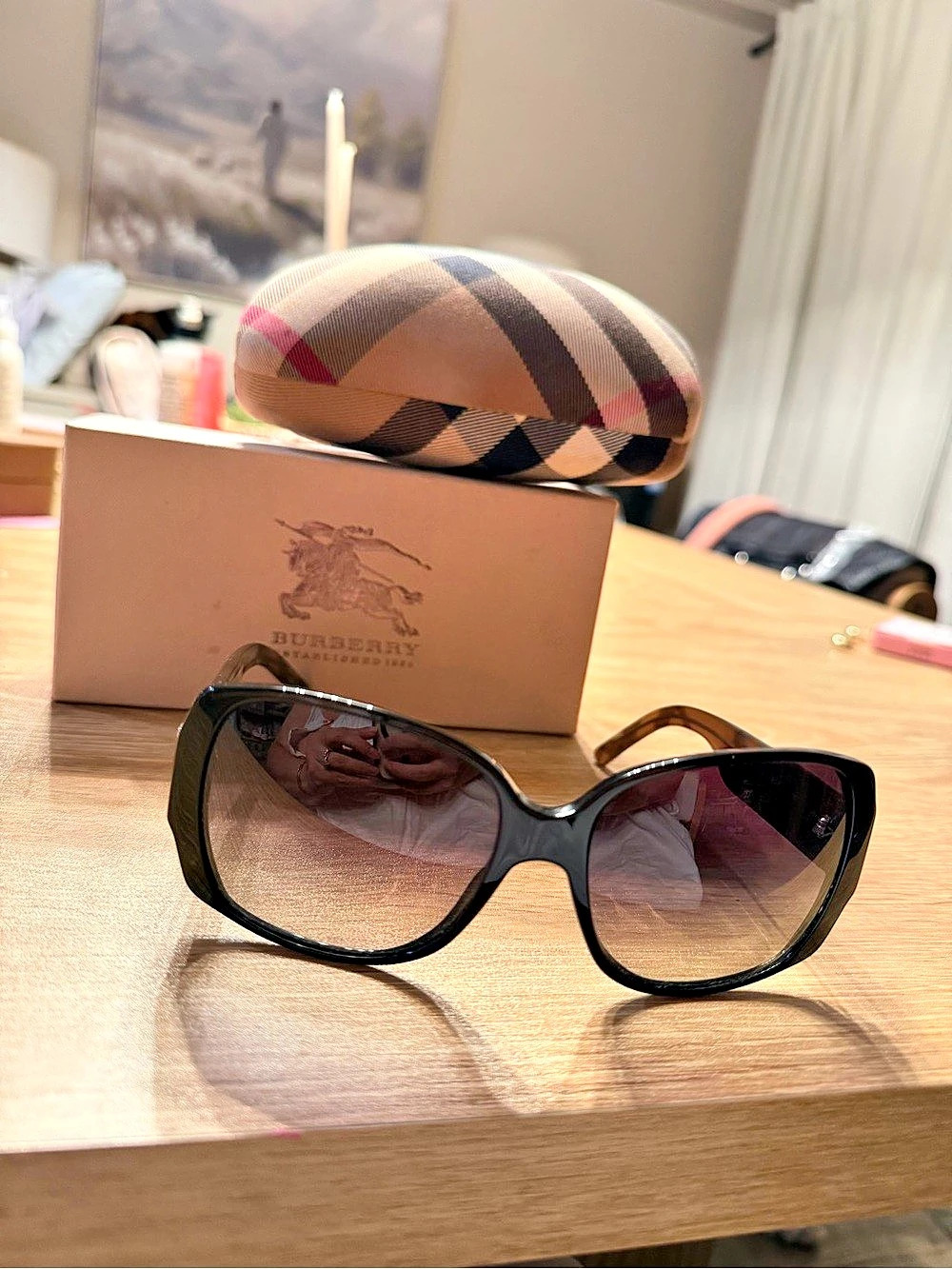Burberry BE 3105 Plaid Sunglasses in Black & Brown Like New
